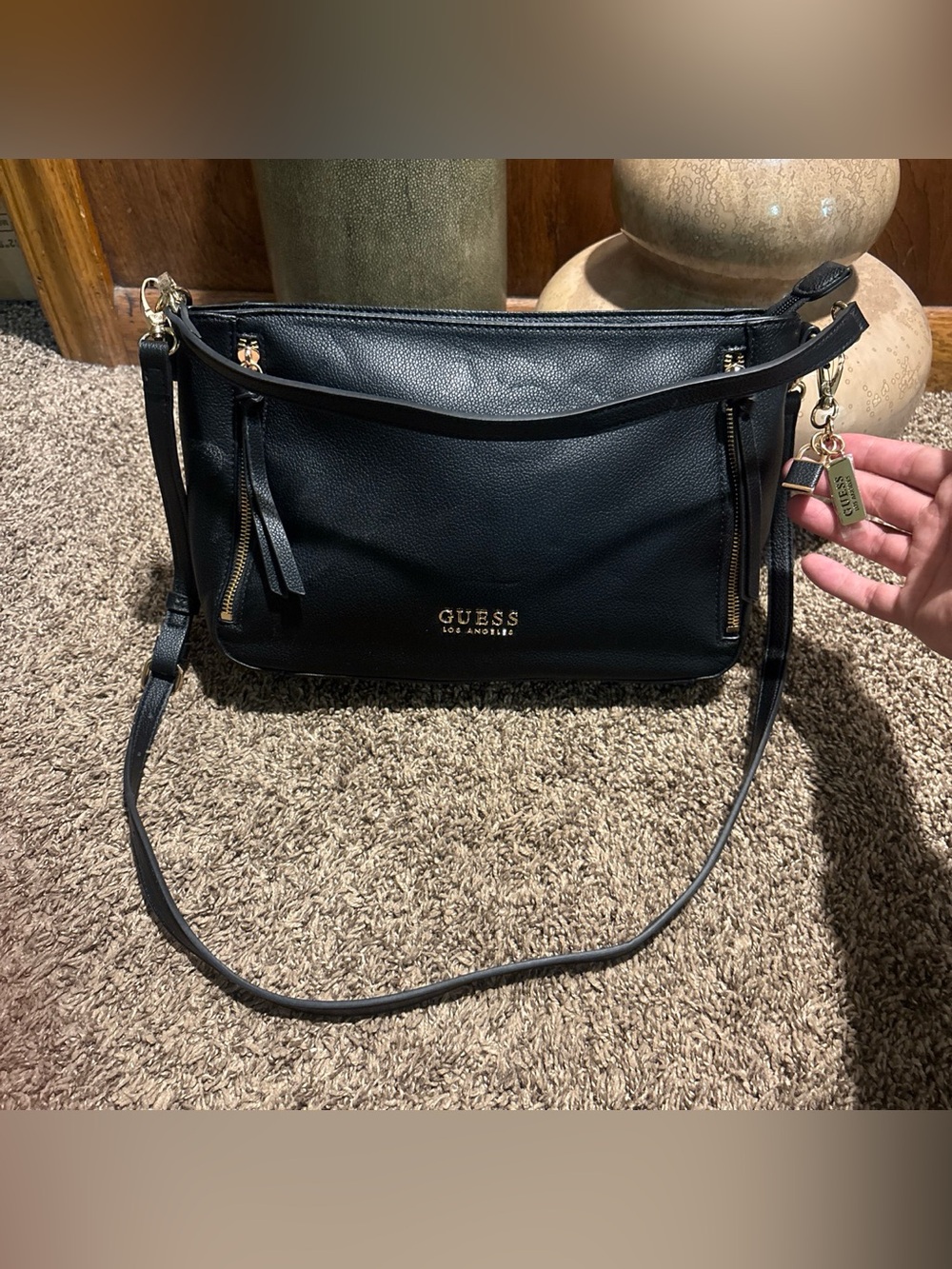 GUESS Los Angeles Black Faux Leather Crossbody Shoulder Bag